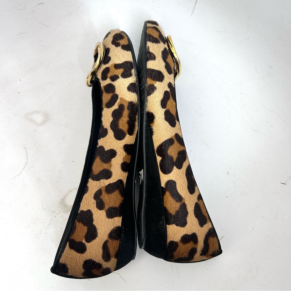 Stuart Weitzman Leopard Print Calf Hair Ballet Flats Size 9 Gold Buckle Accent - Picture 8 of 10